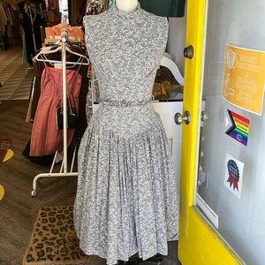 Vintage day Dress belt drop waist Metal Zipper cotton fit flare